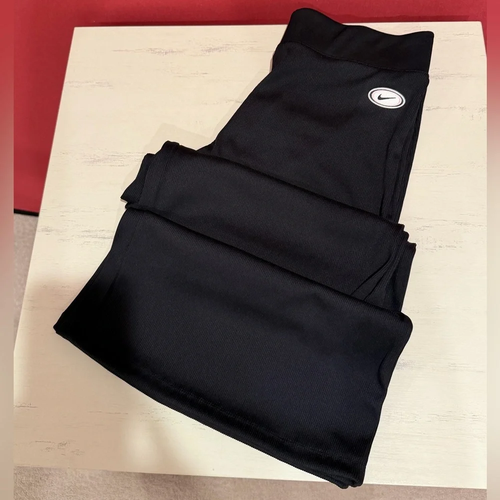 Nike Black High-Waist Performance Wide Leg Pants with Swoosh Patch